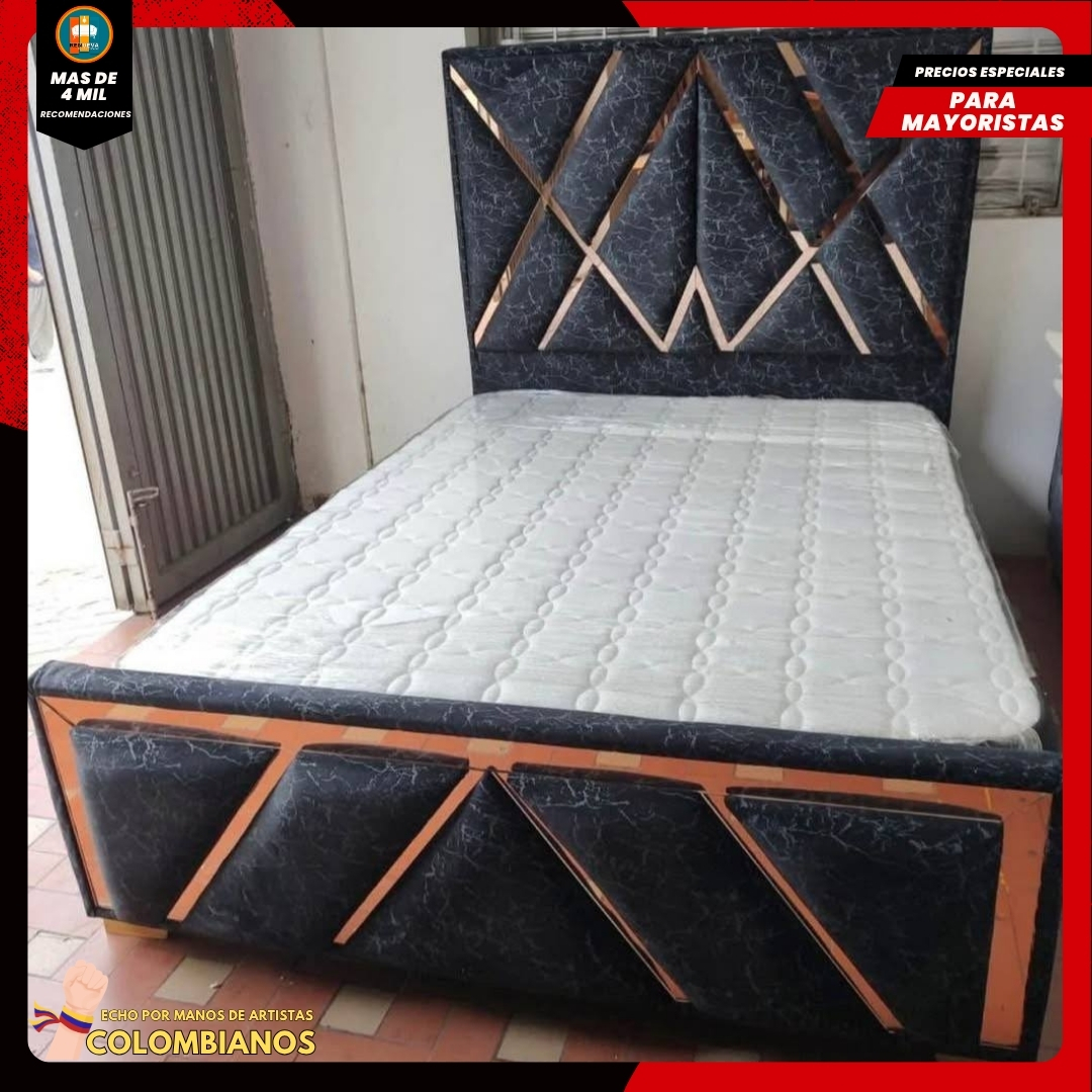 Base Cama Doble 140×190 con Espaldar y Piecero Diseño Espejo