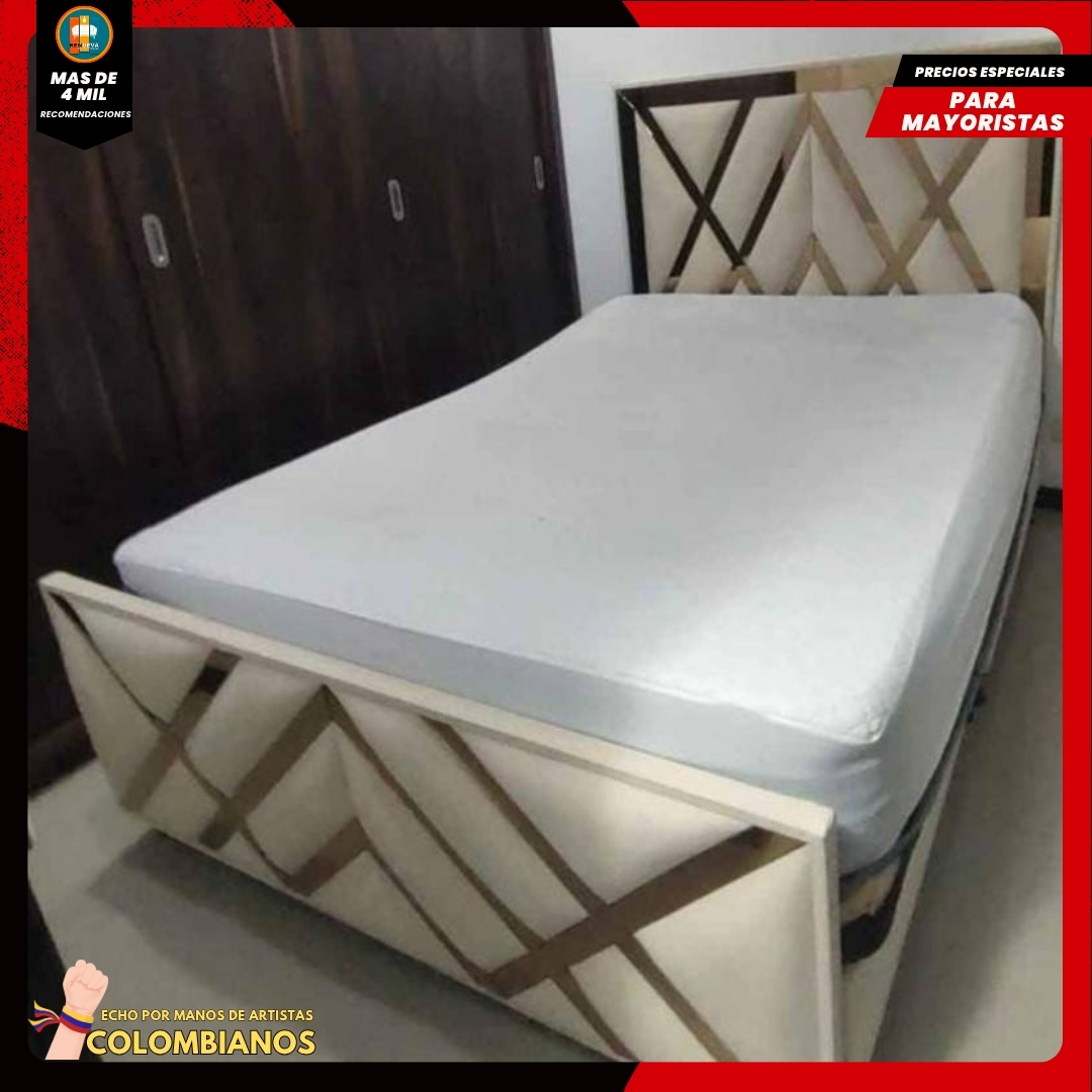 Base Cama Doble 140×190 con Espaldar y Piecero Diseño Espejo