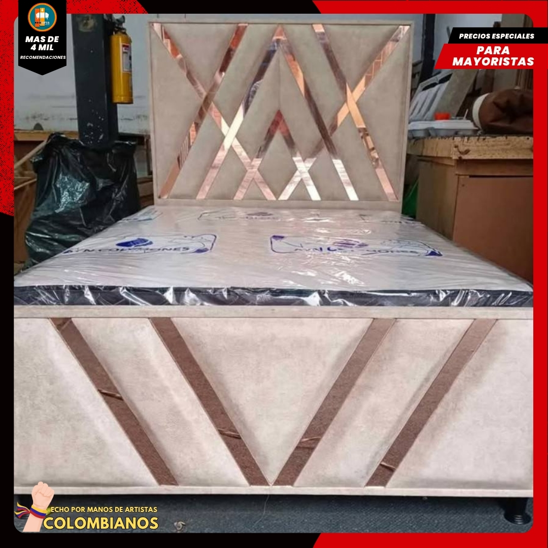 Base Cama Doble 140×190 con Espaldar y Piecero Diseño Espejo