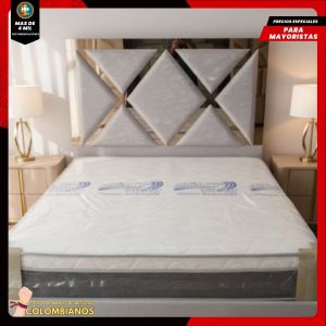 Base Cama Doble 140x190 con Espaldar en Diseño Espejo – Lujo, Elegancia y Máxima Resistencia
