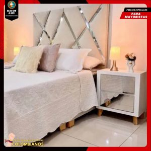 Base Cama Doble 140x190 con Espaldar en Diseño Espejo – Lujo, Elegancia y Máxima Resistencia
