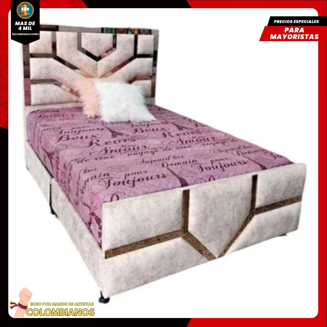 Base Cama Doble 140×190 con Espaldar y Piecero Diseño Espejo