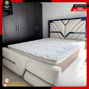 Base Cama Doble 140×190 con Espaldar y Piecero Diseño Espejo