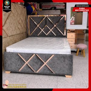 Base Cama Doble 140×190 con Espaldar y Piecero Diseño Espejo