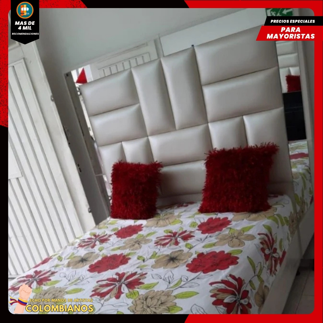 Base Cama Doble 140x190 con Espaldar en Diseño Espejo – Lujo, Elegancia y Máxima Resistencia