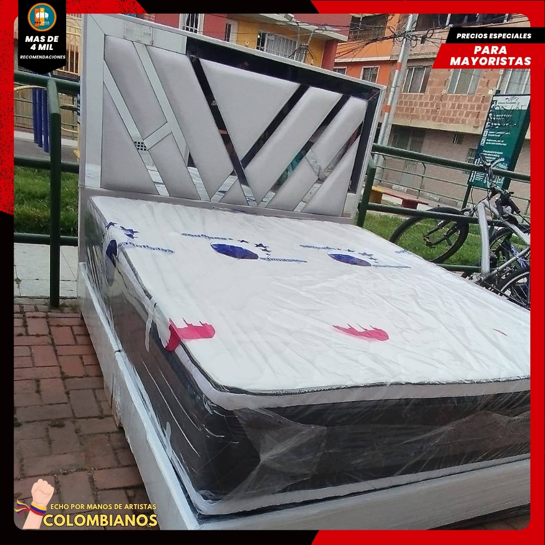 Base Cama Doble 140x190 con Espaldar en Diseño Espejo – Lujo, Elegancia y Máxima Resistencia