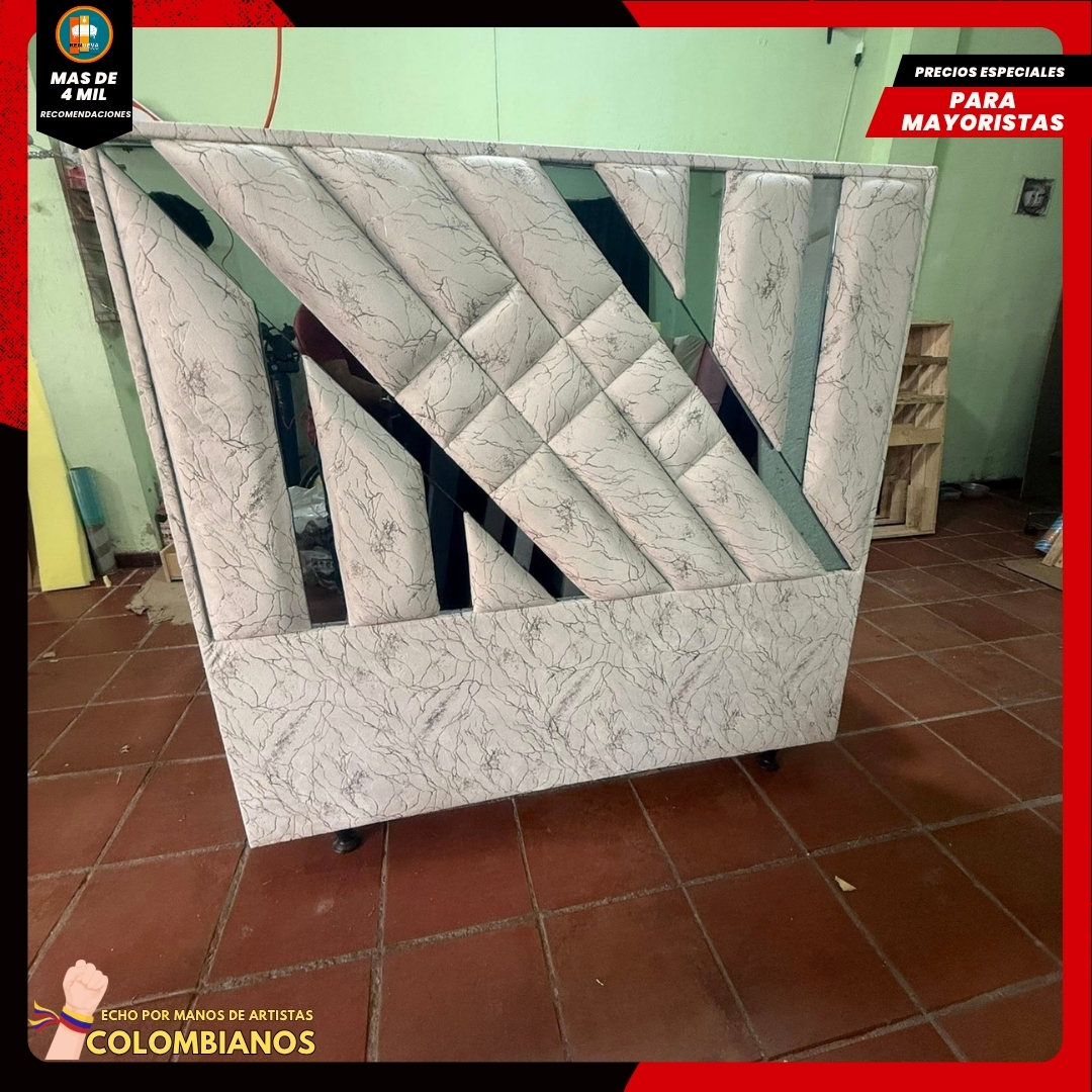 Base Cama Doble 140x190 con Espaldar en Diseño Espejo – Lujo, Elegancia y Máxima Resistencia