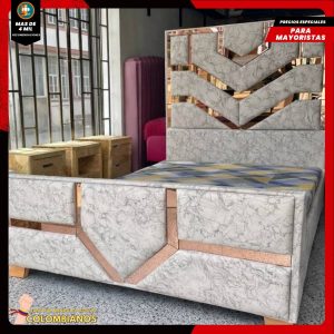 Base Cama Doble 140×190 con Espaldar y Piecero Diseño Espejo