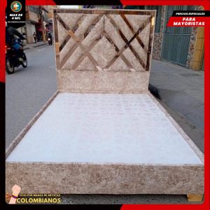 Base Cama Doble 140x190 con Espaldar en Diseño Espejo – Lujo, Elegancia y Máxima Resistencia