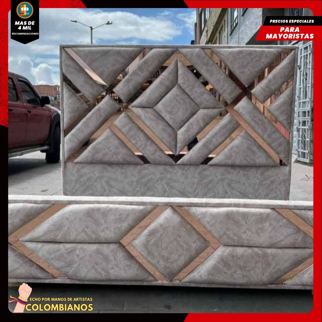 Base Cama Doble 140×190 con Espaldar y Piecero Diseño Espejo