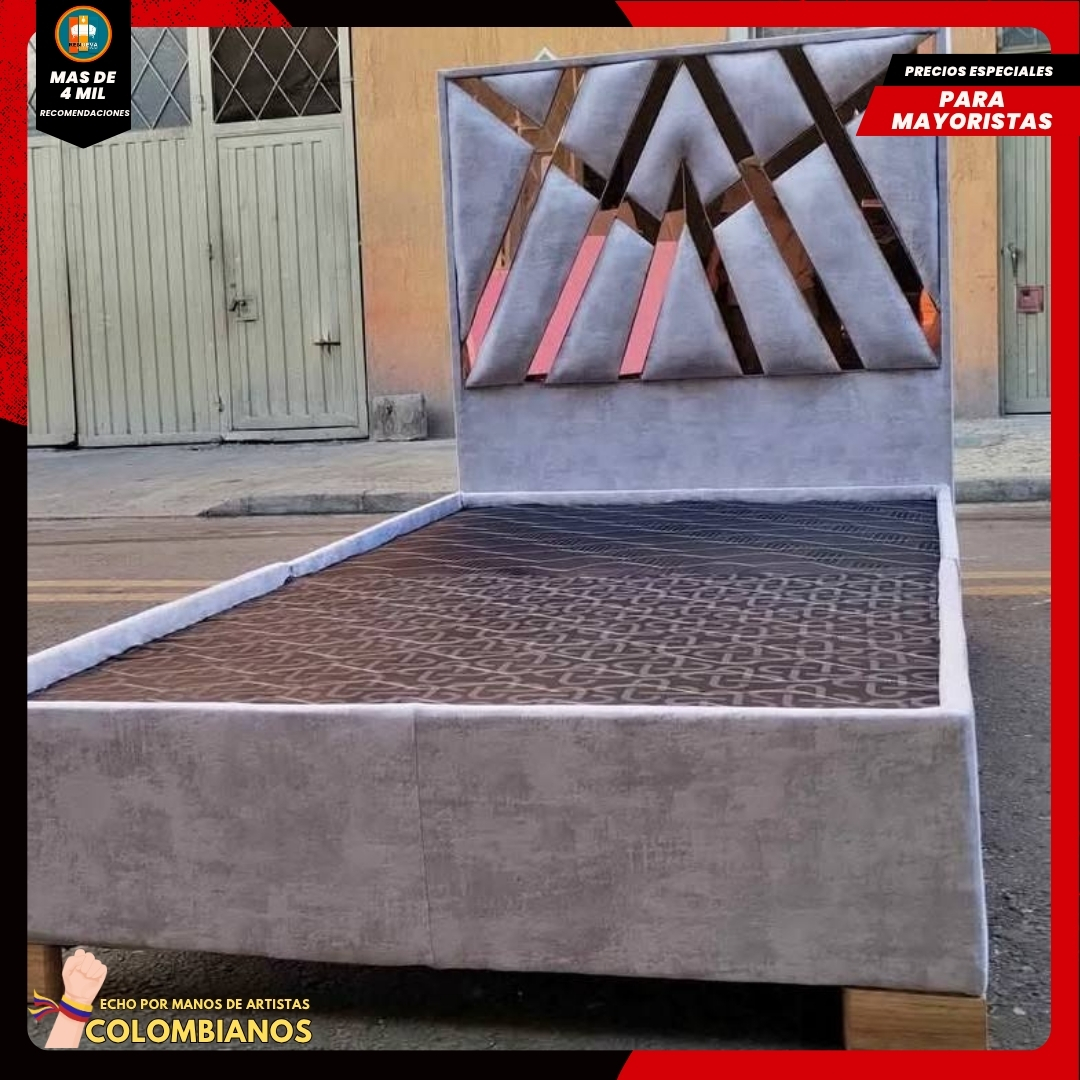Base Cama Doble 140x190 con Espaldar en Diseño Espejo – Lujo, Elegancia y Máxima Resistencia