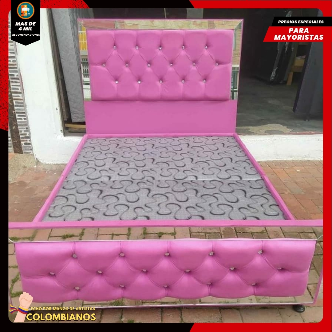 Base Cama Doble 140×190 con Espaldar y Piecero Diseño Espejo