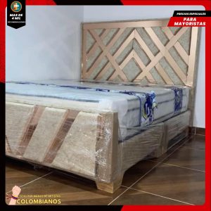 Base Cama Doble 140×190 con Espaldar y Piecero Diseño Espejo