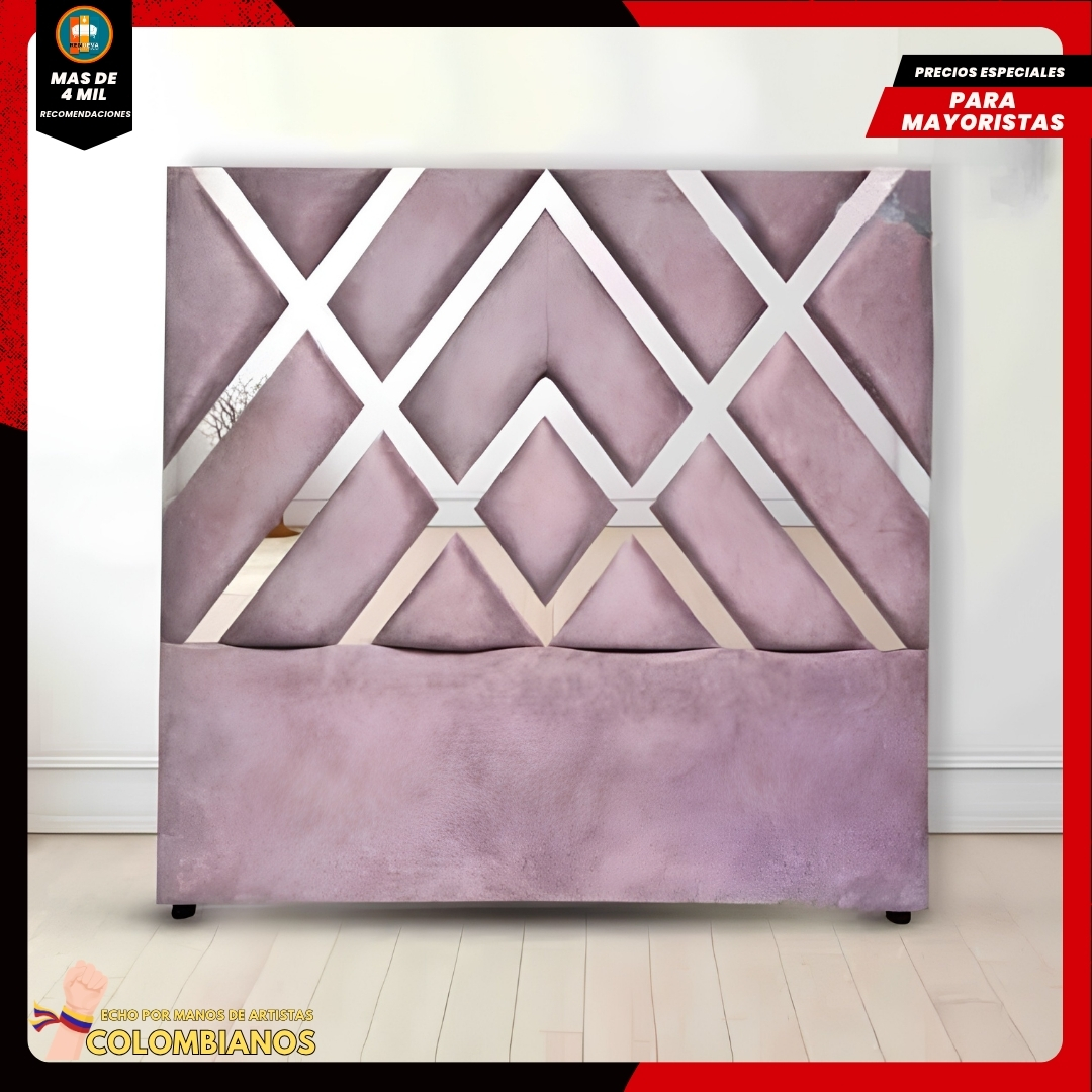 Base Cama Doble 140x190 con Espaldar en Diseño Espejo – Lujo, Elegancia y Máxima Resistencia