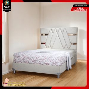 Base Cama Doble 140x190 con Espaldar en Diseño Espejo – Lujo, Elegancia y Máxima Resistencia