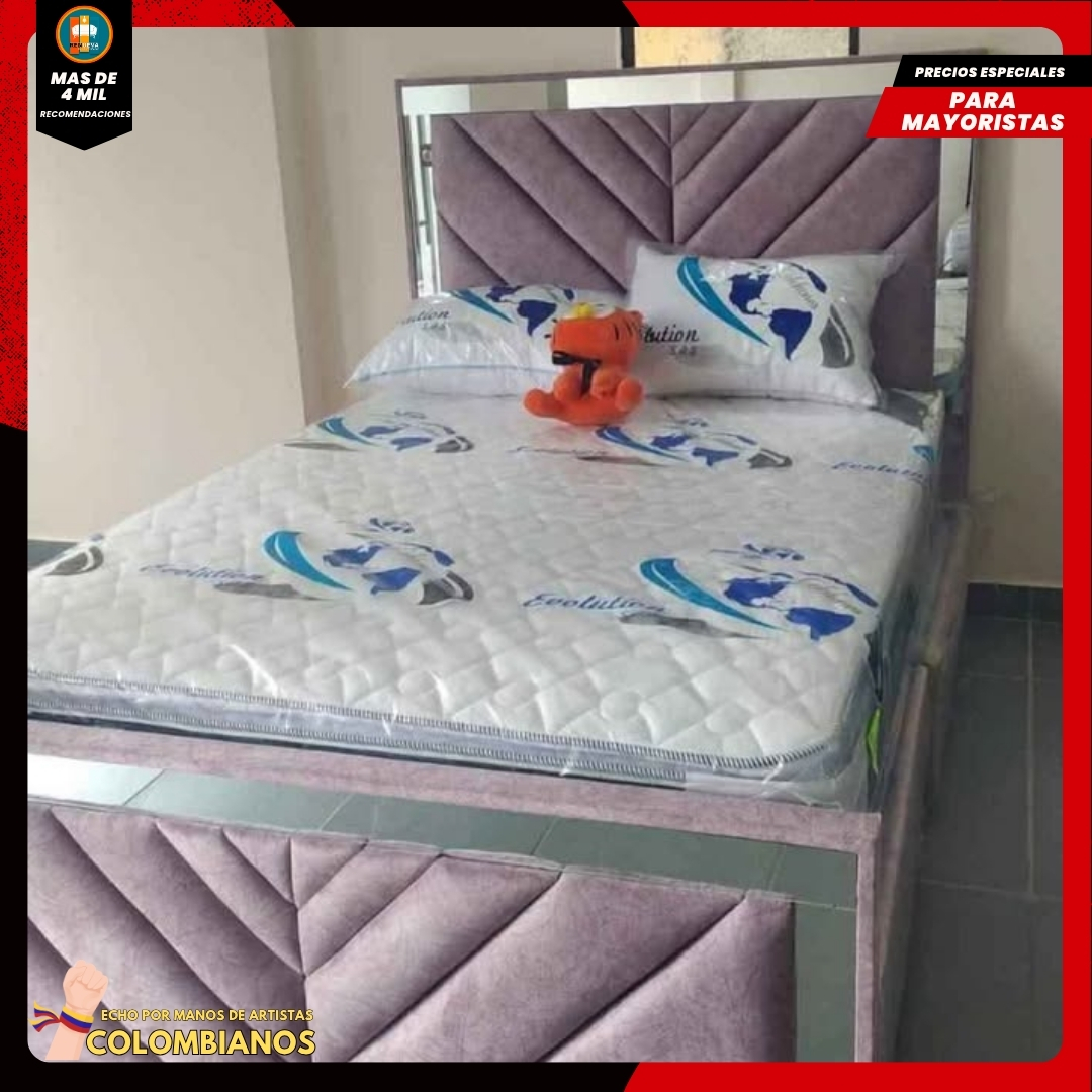 Base Cama Doble 140×190 con Espaldar y Piecero Diseño Espejo