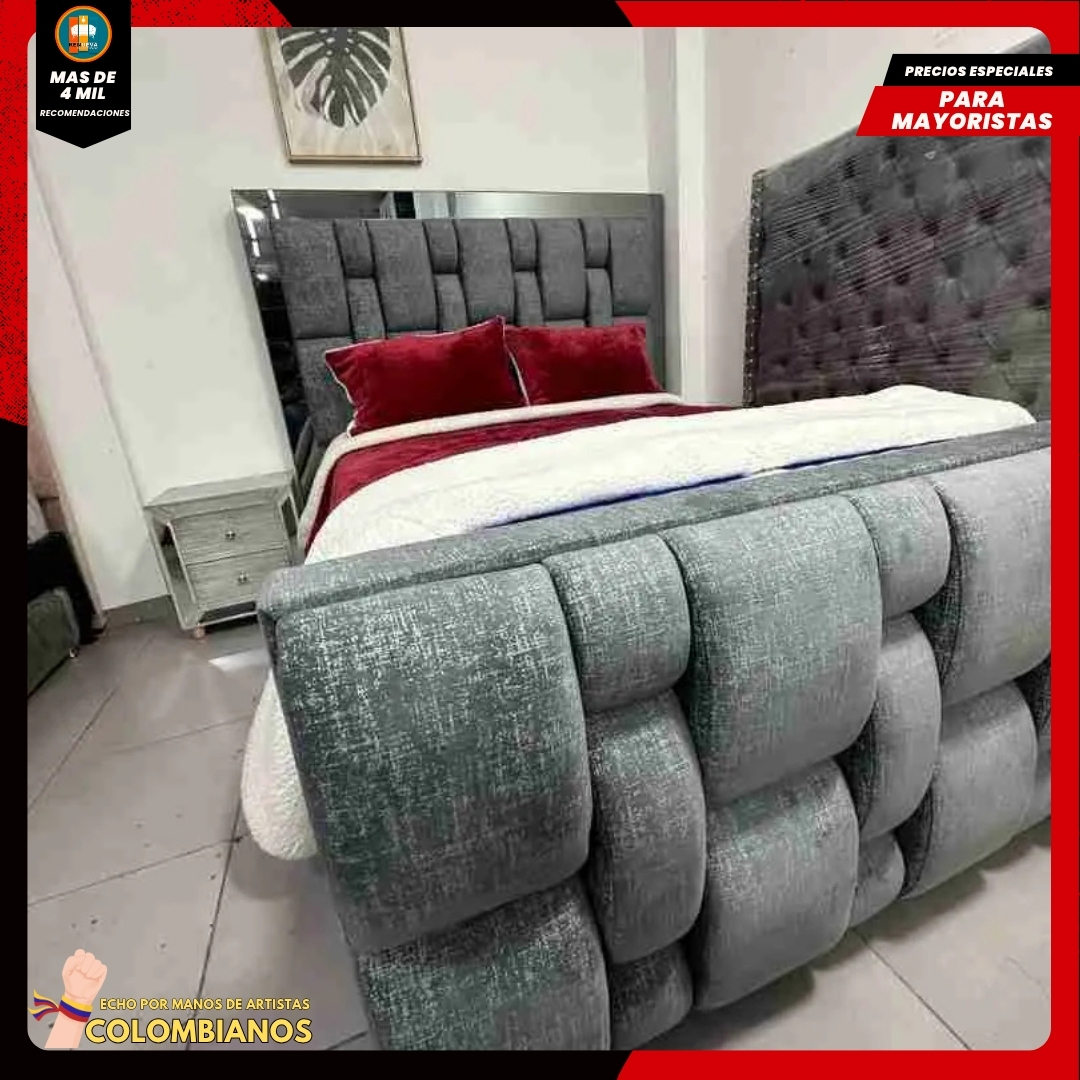 Base Cama Doble 140×190 con Espaldar y Piecero Diseño Espejo
