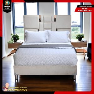 Base Cama Doble 140x190 con Espaldar en Diseño Espejo – Lujo, Elegancia y Máxima Resistencia