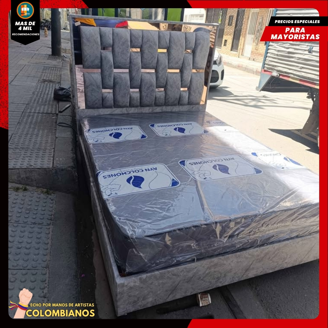 Base Cama Doble 140x190 con Espaldar en Diseño Espejo – Lujo, Elegancia y Máxima Resistencia