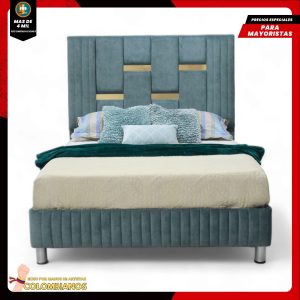 Base Cama Doble 140x190 con Espaldar en Diseño Espejo – Lujo, Elegancia y Máxima Resistencia