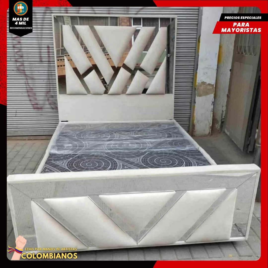 Base Cama Doble 140×190 con Espaldar y Piecero Diseño Espejo
