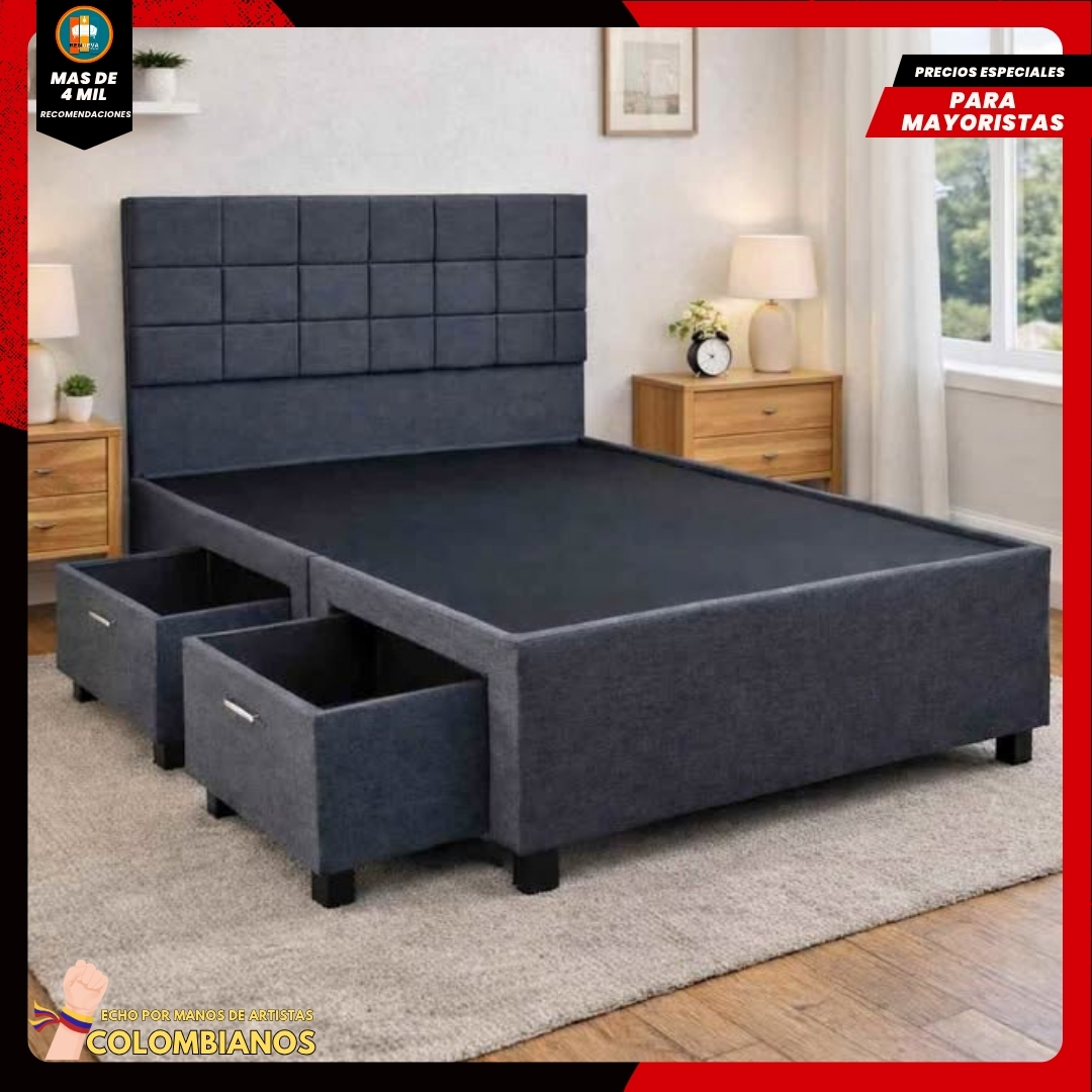 Base Cama Doble 140×190 con 2 Cajones y Espaldar Básico