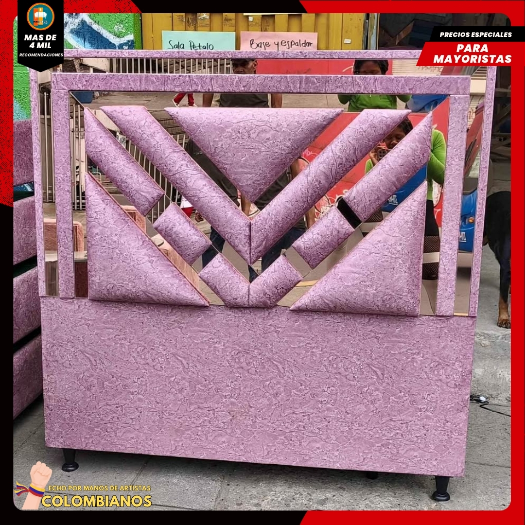 Base Cama Doble 140x190 con Espaldar en Diseño Espejo – Lujo, Elegancia y Máxima Resistencia