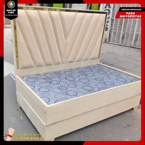 Base Cama Doble 140x190 con Espaldar en Diseño Espejo – Lujo, Elegancia y Máxima Resistencia