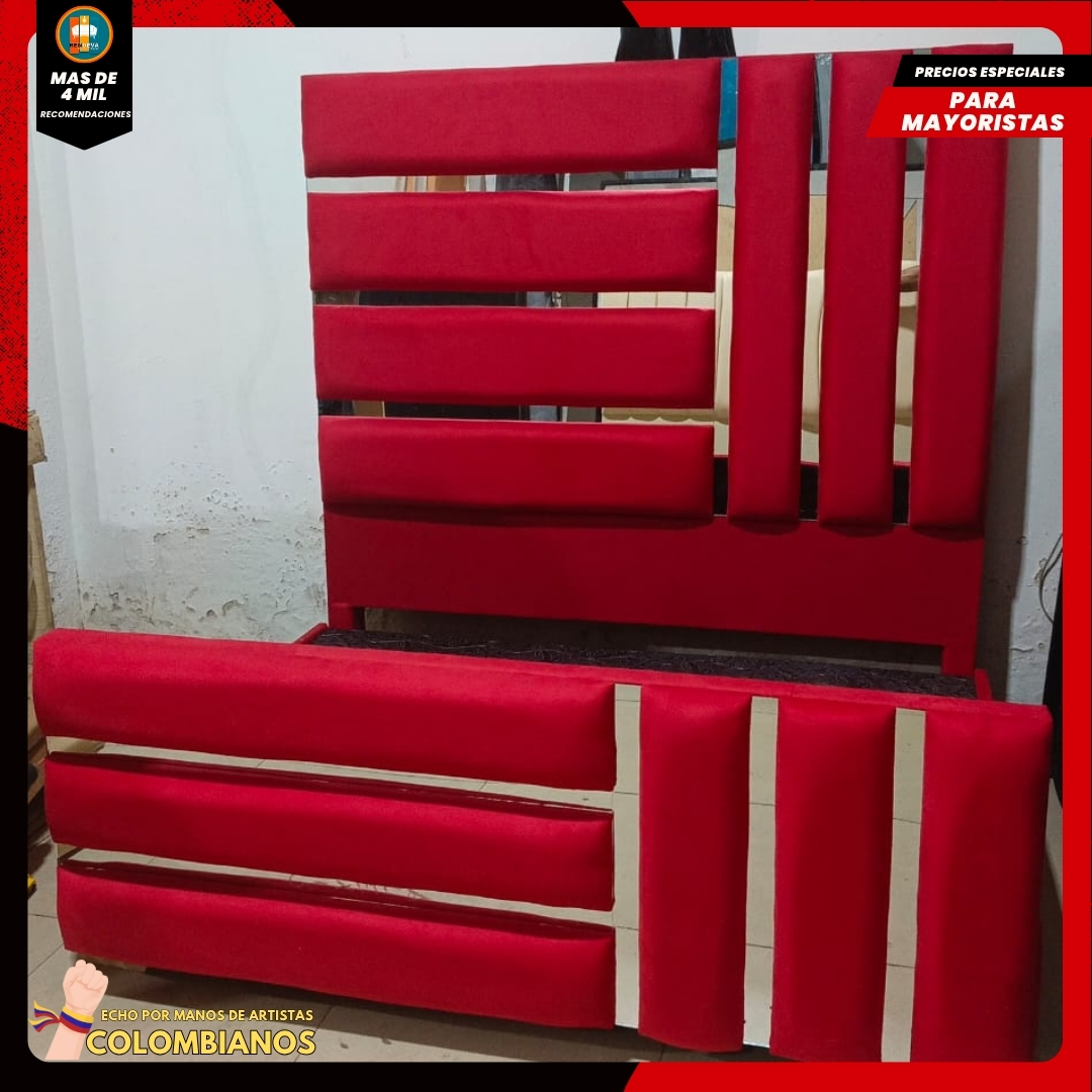 Base Cama Doble 140×190 con Espaldar y Piecero Diseño Espejo