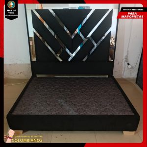 Base Cama Doble 140x190 con Espaldar en Diseño Espejo – Lujo, Elegancia y Máxima Resistencia