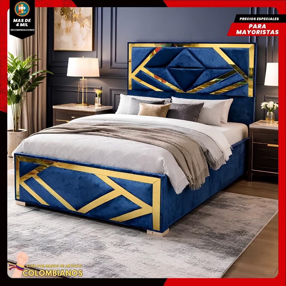 Base Cama Doble 140×190 con Espaldar y Piecero Diseño Espejo
