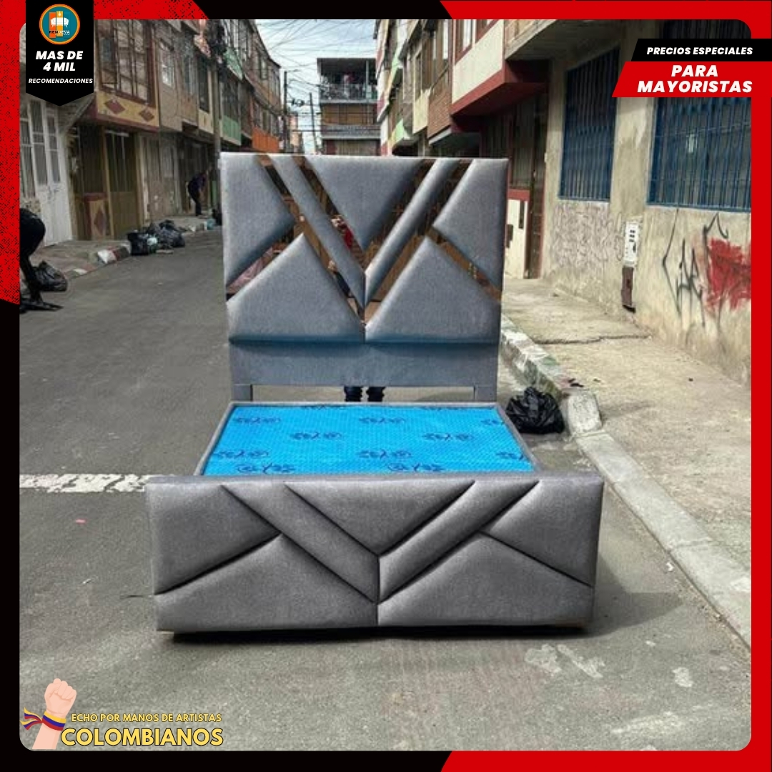 Base Cama Doble 140×190 con Espaldar y Piecero Diseño Espejo