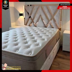 Base Cama Doble 140x190 con Espaldar en Diseño Espejo – Lujo, Elegancia y Máxima Resistencia