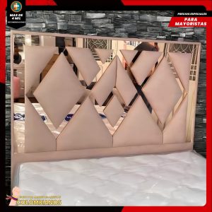 Base Cama Doble 140x190 con Espaldar en Diseño Espejo – Lujo, Elegancia y Máxima Resistencia
