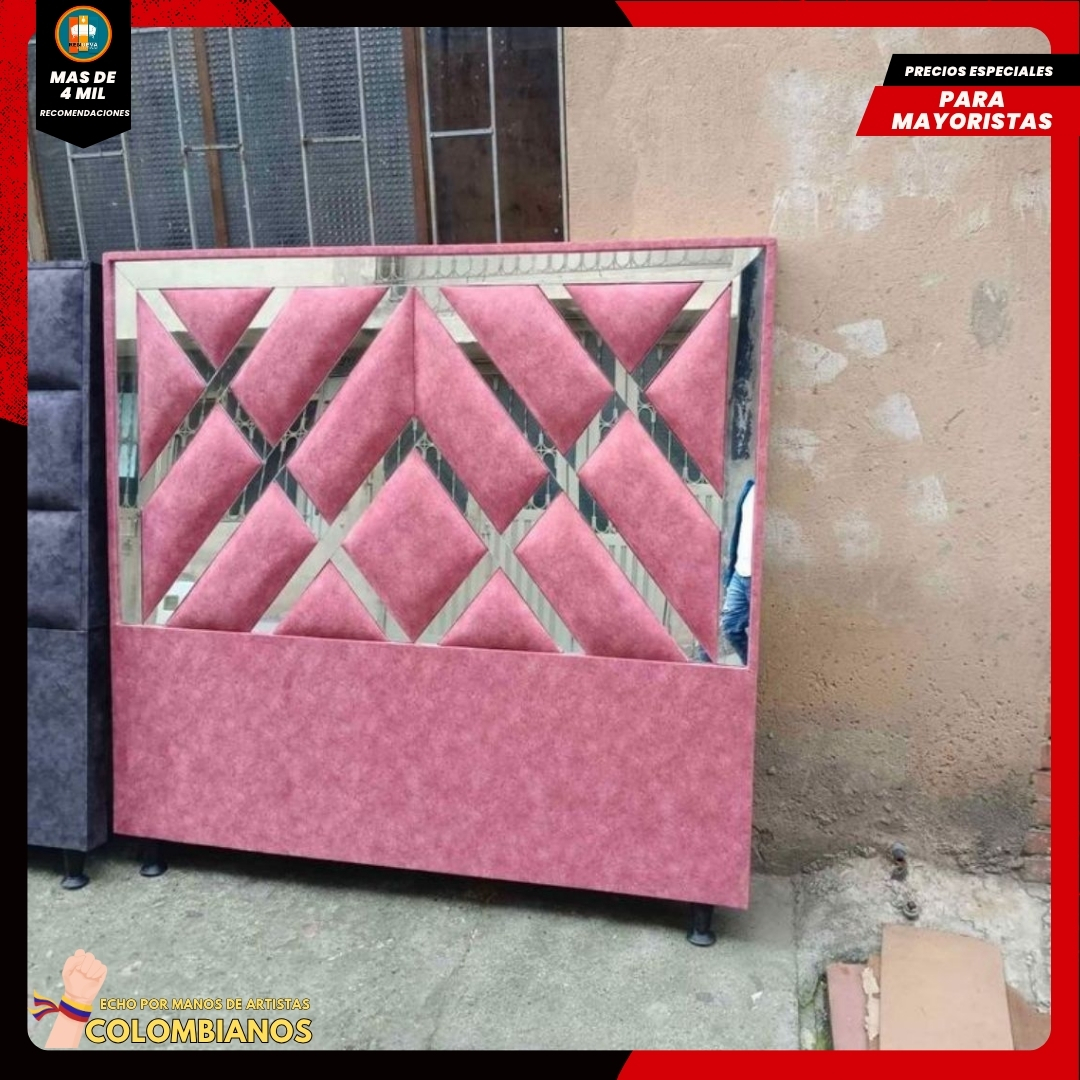Base Cama Doble 140x190 con Espaldar en Diseño Espejo – Lujo, Elegancia y Máxima Resistencia