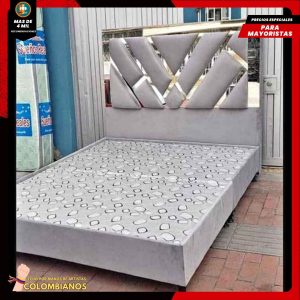 Base Cama Doble 140x190 con Espaldar en Diseño Espejo – Lujo, Elegancia y Máxima Resistencia