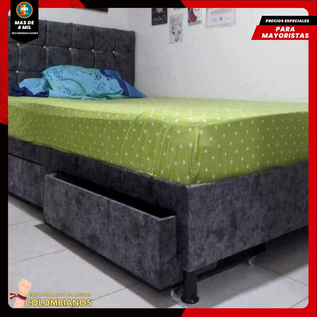Base Cama Doble 140×190 con 2 Cajones y Espaldar Básico