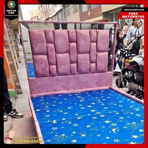 Base Cama Doble 140x190 con Espaldar en Diseño Espejo – Lujo, Elegancia y Máxima Resistencia