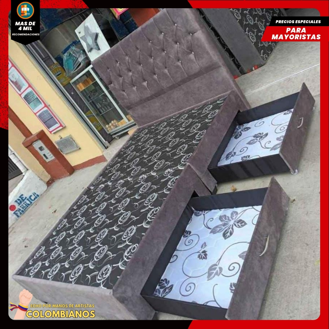 Base Cama Doble 140×190 con 2 Cajones y Espaldar Básico