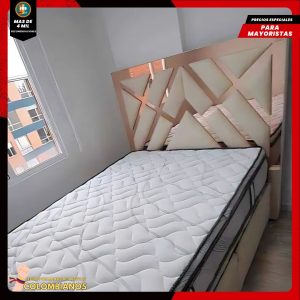 Base Cama Doble 140x190 con Espaldar en Diseño Espejo – Lujo, Elegancia y Máxima Resistencia