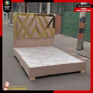 Base Cama Doble 140x190 con Espaldar en Diseño Espejo – Lujo, Elegancia y Máxima Resistencia