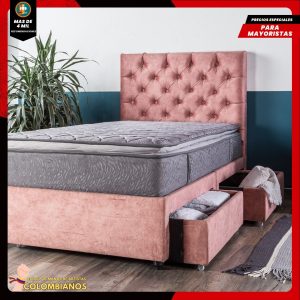 Base Cama Doble 140×190 con 2 Cajones y Espaldar Básico