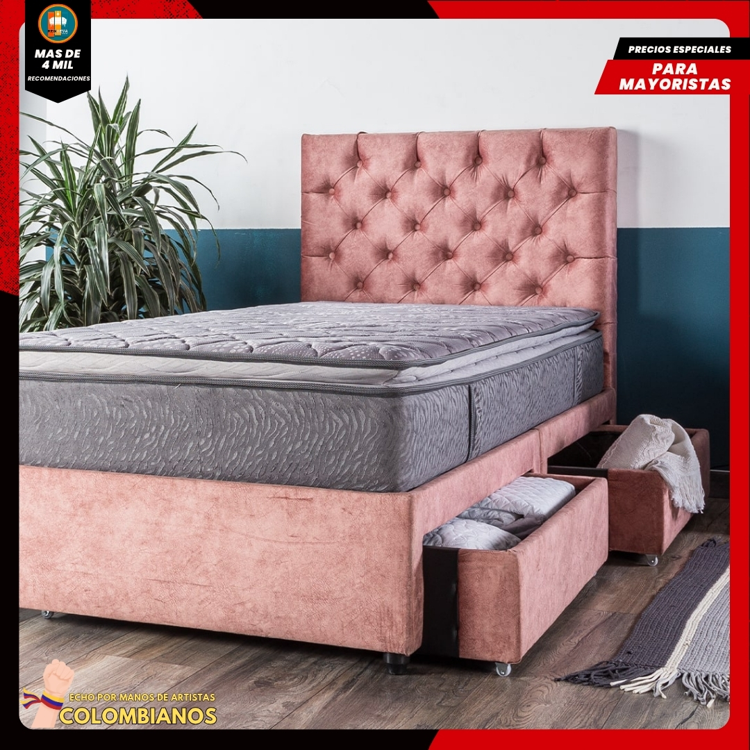Base Cama Doble 140×190 con 2 Cajones y Espaldar Básico