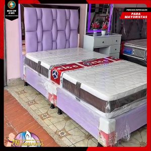 Base Cama Doble 140x190 con Espaldar en Diseño Espejo – Lujo, Elegancia y Máxima Resistencia