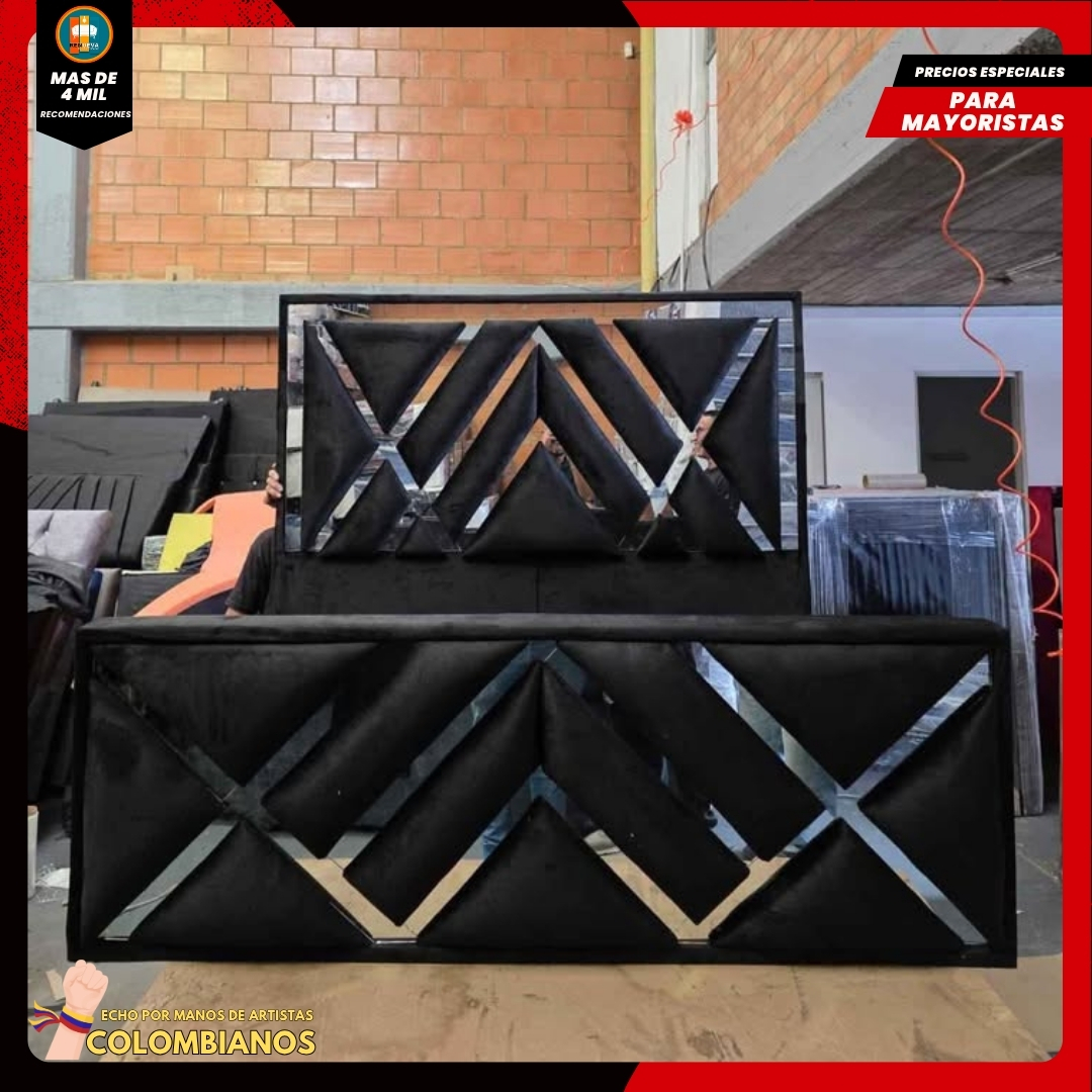 Base Cama Doble 140×190 con Espaldar y Piecero Diseño Espejo