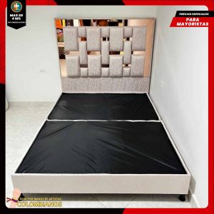 Base Cama Doble 140x190 con Espaldar en Diseño Espejo – Lujo, Elegancia y Máxima Resistencia