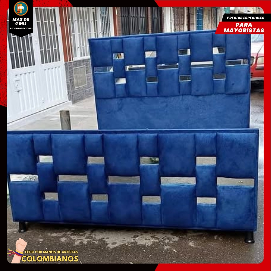 Base Cama Doble 140×190 con Espaldar y Piecero Diseño Espejo