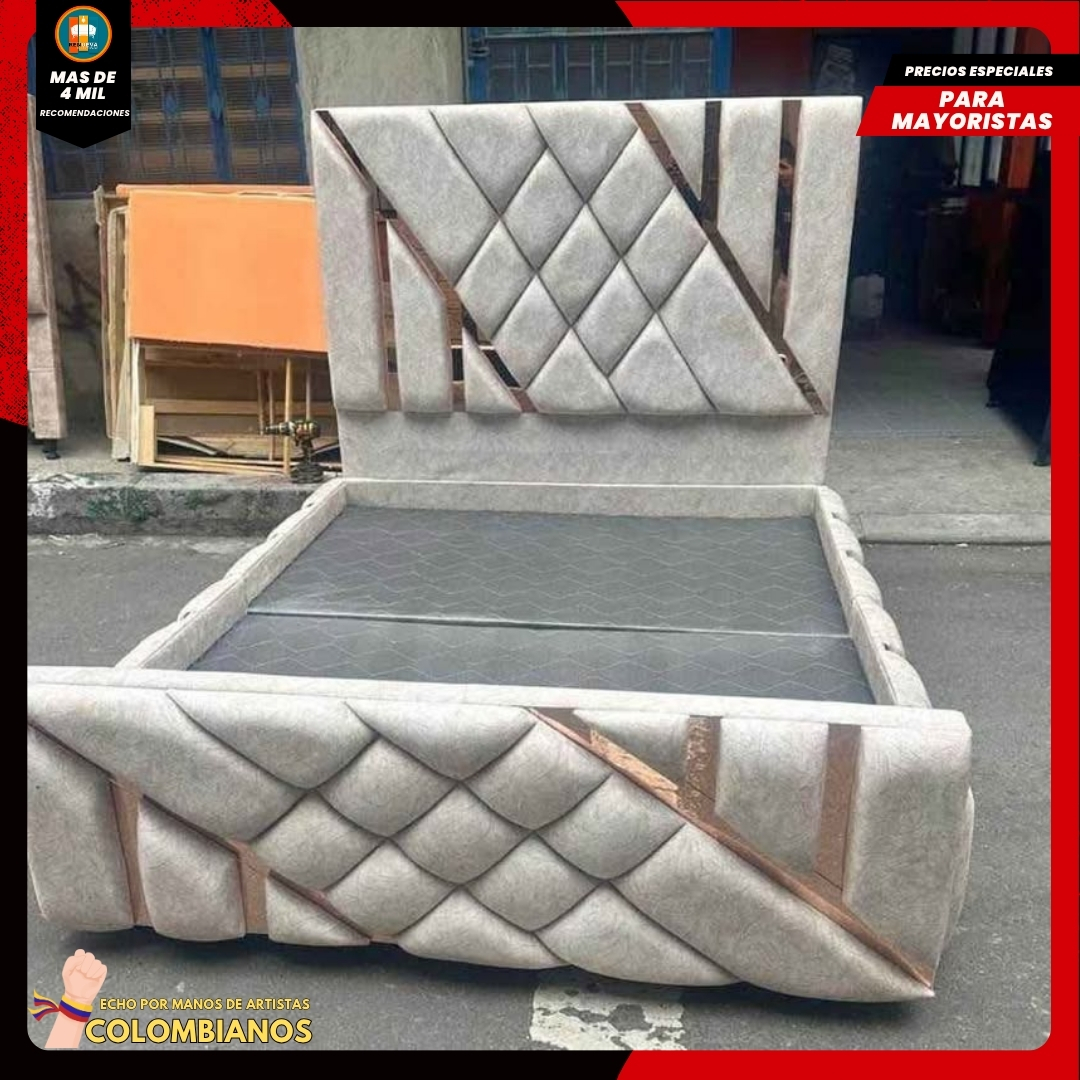 Base Cama Doble 140×190 con Espaldar y Piecero Diseño Espejo