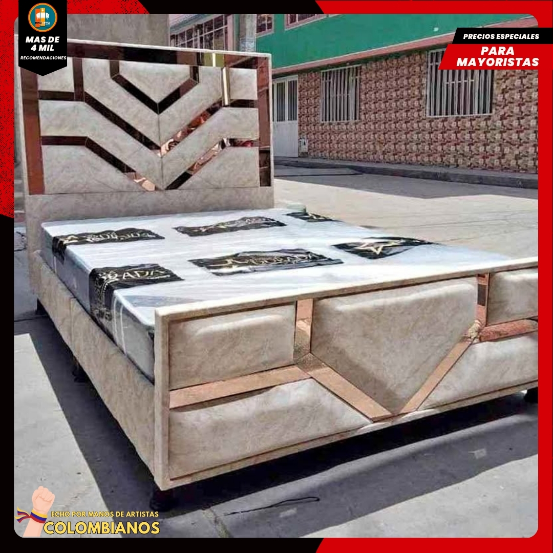 Base Cama Doble 140×190 con Espaldar y Piecero Diseño Espejo