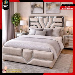 Base Cama Doble 140×190 con Espaldar y Piecero Diseño Espejo